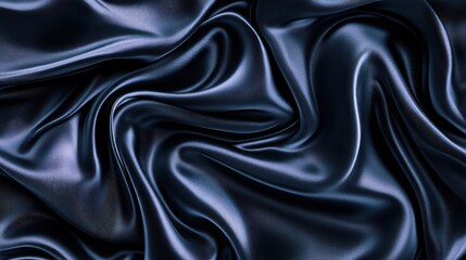 Fototapeta premium Luxurious dark blue silk fabric draping smoothly with gentle waves and folds, creating an elegant and rich texture.