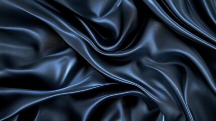 Obraz premium Luxurious deep blue satin fabric with smooth, flowing folds that create an elegant and sophisticated texture.