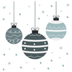 Minimalist Christmas Baubles Illustration for Festive Designs, The ornaments feature elegant patterns in muted teal and white tones, creating a modern and stylish holiday aesthetic