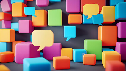 Speech bubbles and colorful cubes. Inclusive language concept.