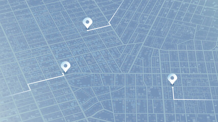 Multiple destinations. Gps tracking map. Track navigation pins on street maps, navigate mapping technology and locate position pin. Futuristic travel gps map or location navigator vector illustration