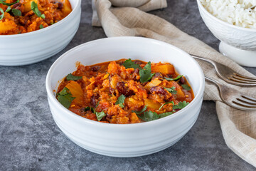 Vegetarian kidney beans and pineapple curry with basmati rice