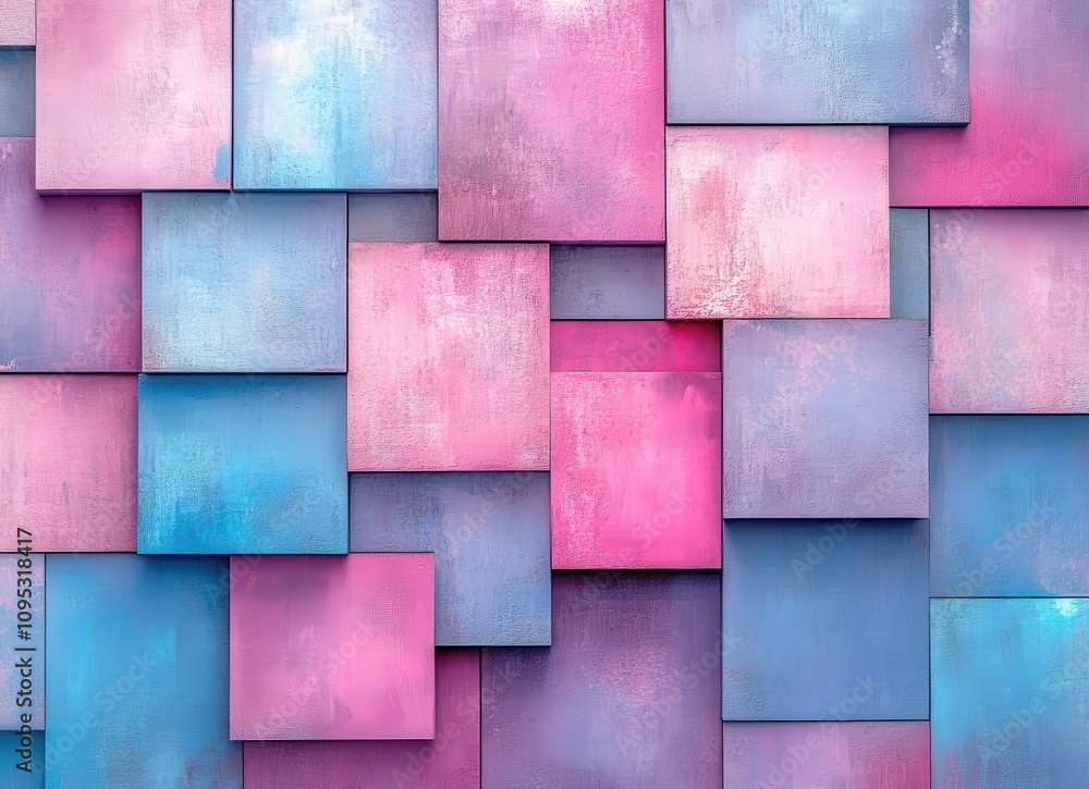 Poster colorful abstract background featuring overlapping squares in shades of pink and blue for creative d