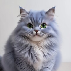 Unique blue cat with bright green eyes. Generative AI