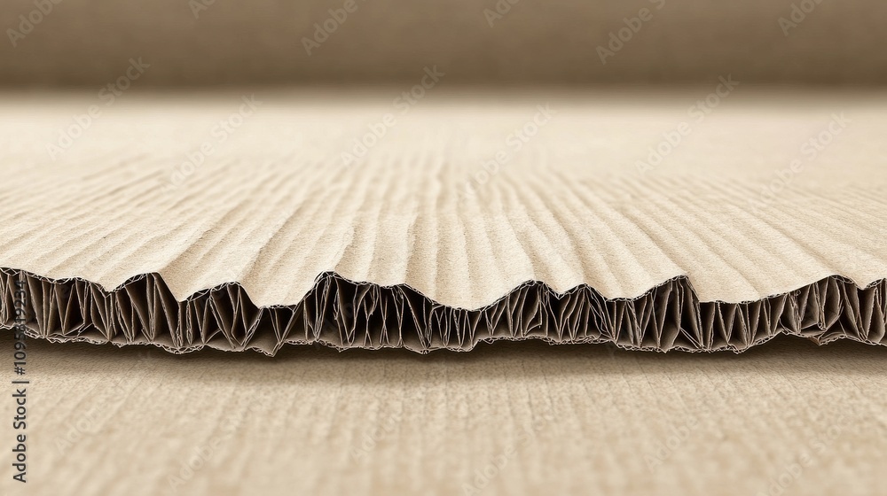 Poster close-up view of textured cardboard material showcasing its corrugated layers and intricate design.
