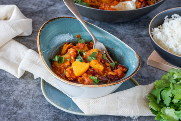 Vegetarian kidney beans and pineapple curry with basmati rice