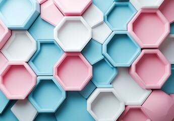 Colorful Hexagonal Shapes in Pastel Pink and Blue Arranged in a Creative Pattern for Modern Interior Design and Background Use