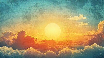 Naklejka premium A vibrant sunset painting the sky with warm hues of orange and blue, creating a serene atmosphere.