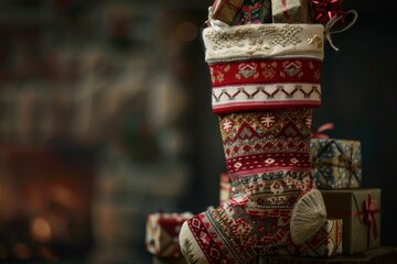 Festive Christmas Stocking Overflowing with Gifts