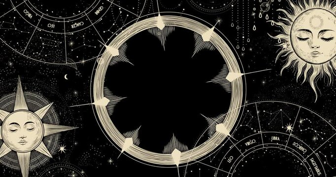 Vector illustration set of moon phases. Different stages of moonlight activity in vintage engraving style. Zodiac Signs	
