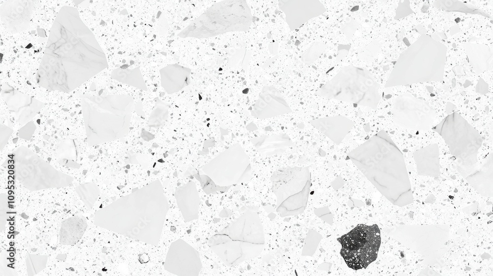 Poster elegant white marble surface showcasing an intricate terrazzo pattern with varying shapes and textur