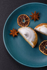 Sweet lemon tart with cream filling and zest