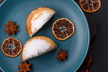 Sweet lemon tart with cream filling and zest