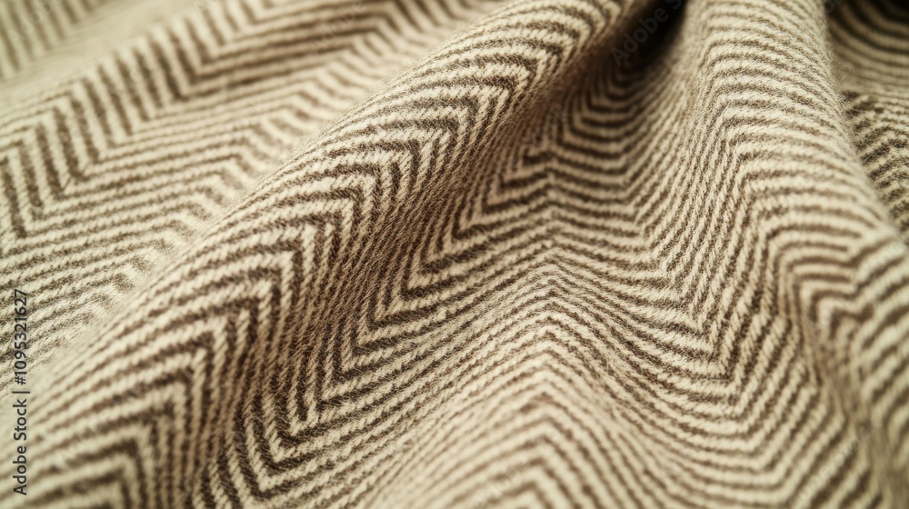 Poster close-up of textured beige fabric with a subtle herringbone pattern, showcasing its softness and ele