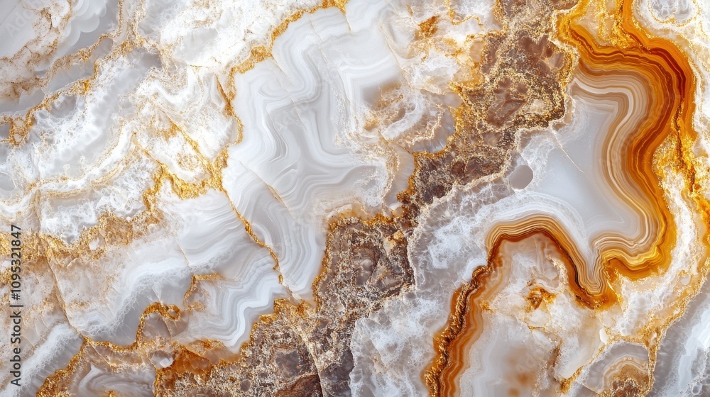 Poster beautiful abstract background of gold and white agate stone highlighting intricate patterns and text