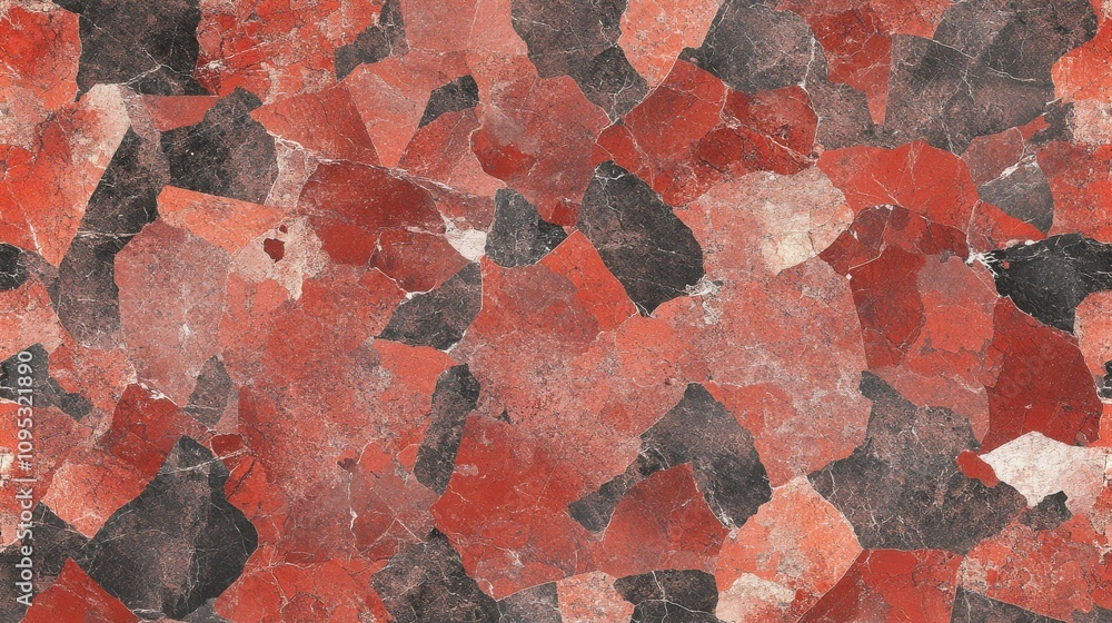 Poster vibrant abstract pattern featuring jagged shapes in shades of red, black, and gray, creating a dynam