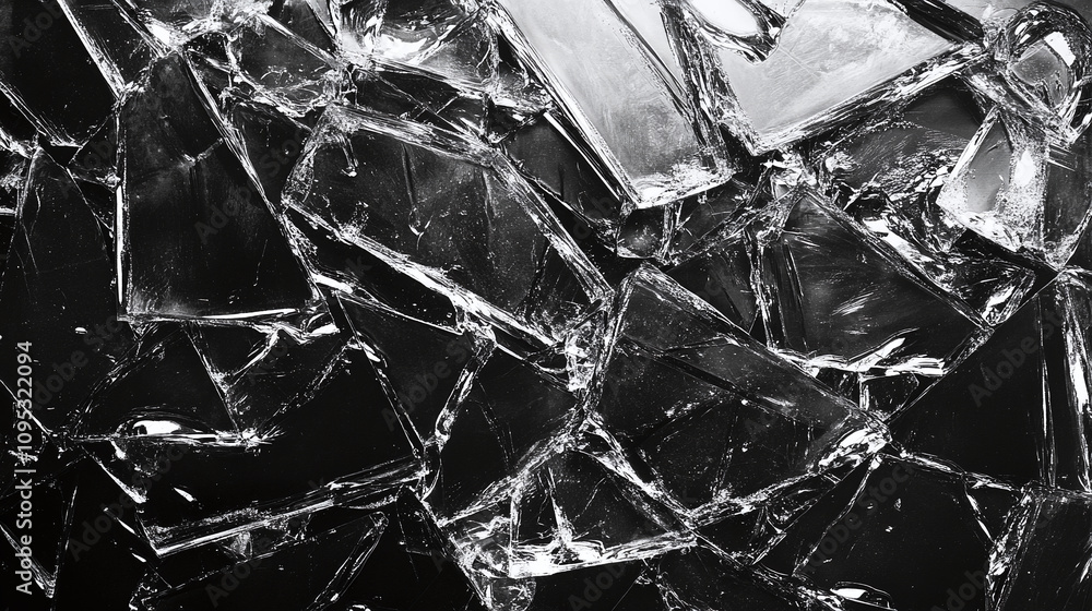 Poster broken glass. it has cracks radiating from the center and shards of glass that look like sharp, unev
