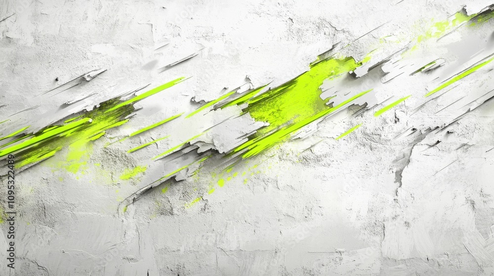 Poster abstract texture featuring striking neon green streaks across a weathered white surface, creating a 