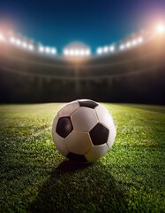 Naklejka premium Fußballfeld im Stadion mit leuchtendem Flutlicht