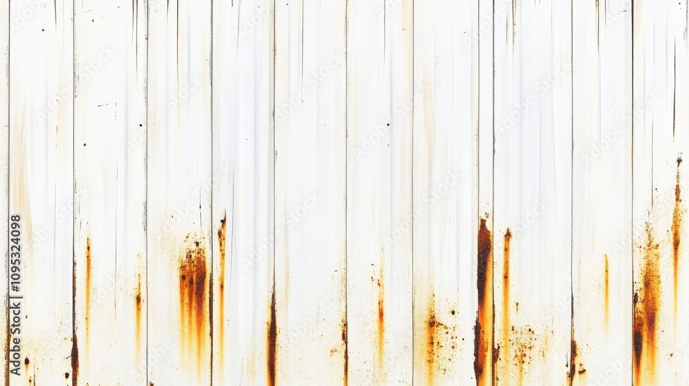 Poster abstract close-up of weathered white metal surface with rust streaks and texture, creating a gritty 