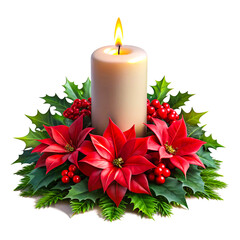Create a Stunning Holiday Table Display with Candle and Greenery Decor  isolated on transparent white background Generative Ai.