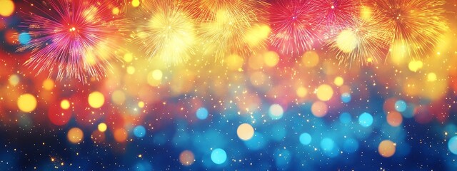 Fototapeta premium Vibrant Fireworks Display Against Dark Blue Sky 