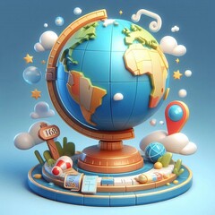earth globe isolated 3d cartoon style 