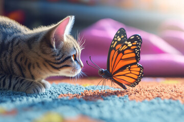 cat playing with butterfly