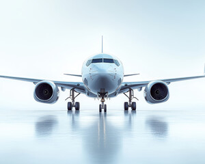Fototapeta premium Front View of Modern Commercial Airplane on Runway Against Clear Sky