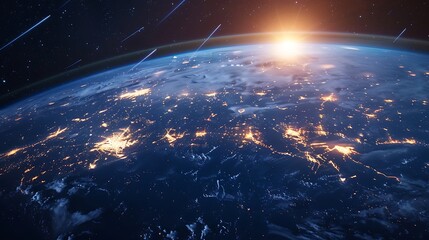 Network of connections on planet Earth at night 3D rendering elements
