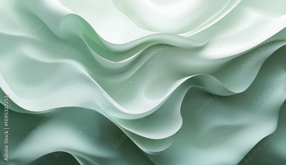 Poster elegant flowing satin textures in soft mint tones creating a serene and calming visual experience fo