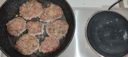 frying pan with meat
