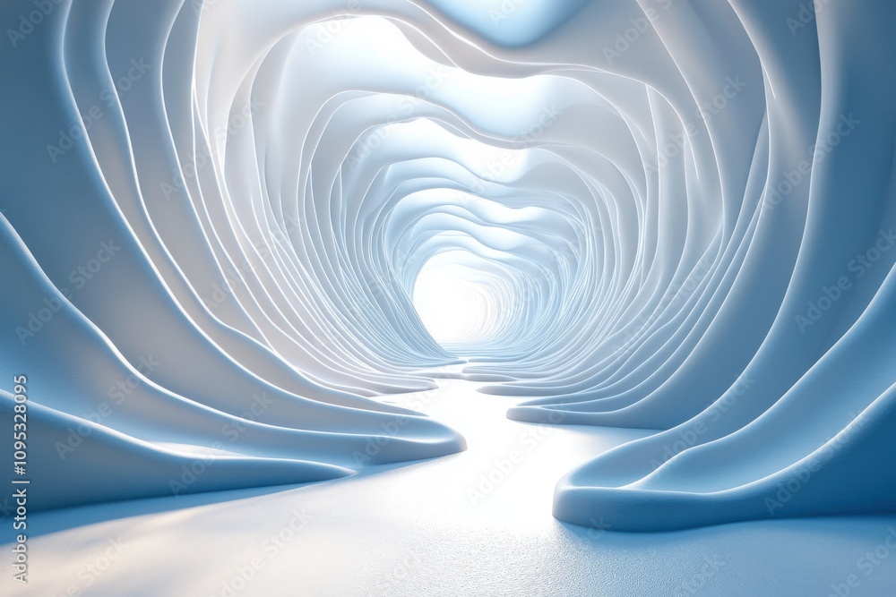 Poster ethereal abstract tunnel with smooth curves and soft lighting, creating a dreamy atmosphere in a ser