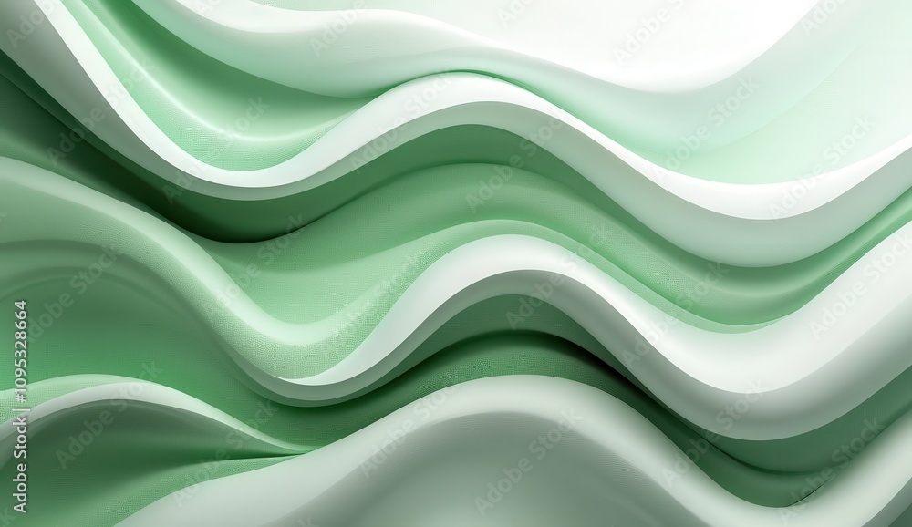 Poster fluid curves and graceful lines in shades of green creating a serene and modern abstract background 