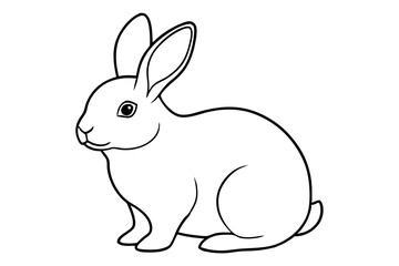 Cute Line Drawing of a Sitting Domestic Rabbit