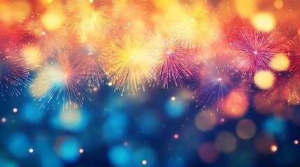 Fototapeta premium Vibrant Fireworks Display Against Dark Blue Sky 