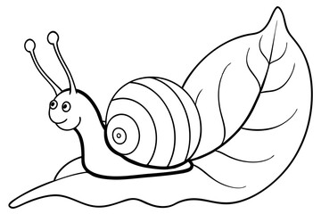 Cute Snail Cartoon Illustration on a Leaf Coloring Page