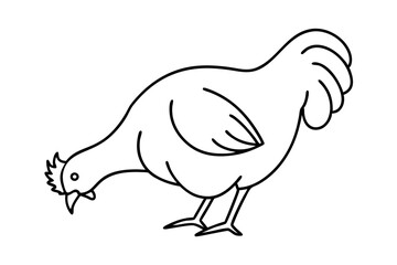 Obraz premium Simple Line Drawing of a Hen Pecking, Farm Animal