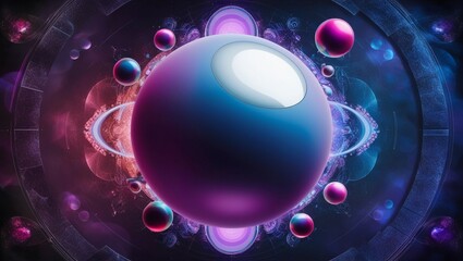 Abstract graphic background and texture of science and technology, with a sphere, planet, circle, and colorful tones on a dark background