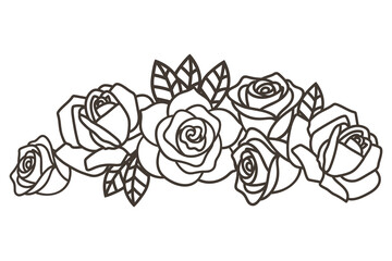 Rose Garland Design, Romantic Rose Line Art Border, vector.