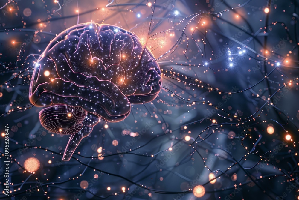 Aufkleber complex neural network interacting with a digital human brain, symbolizing artificial intelligence a