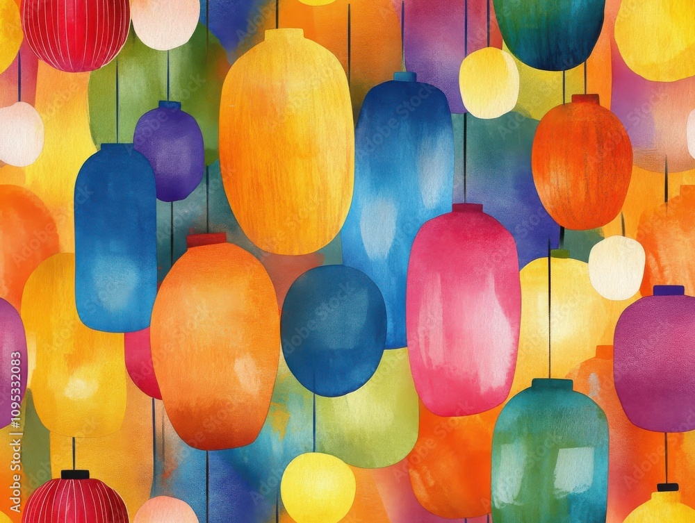 Poster vibrant seamless pattern brushstroke concept. a vibrant display of colorful lanterns hanging against