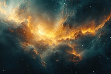 Fototapeta premium A stunning, colorful nebula in space with swirling clouds of gas and dust, illuminated by distant stars.