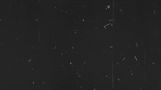 Vintage film scratches and grain texture overlay with dust particles, linear scratches, noise effects, and cluttered imperfections, creating retro cinematic style video, 4K