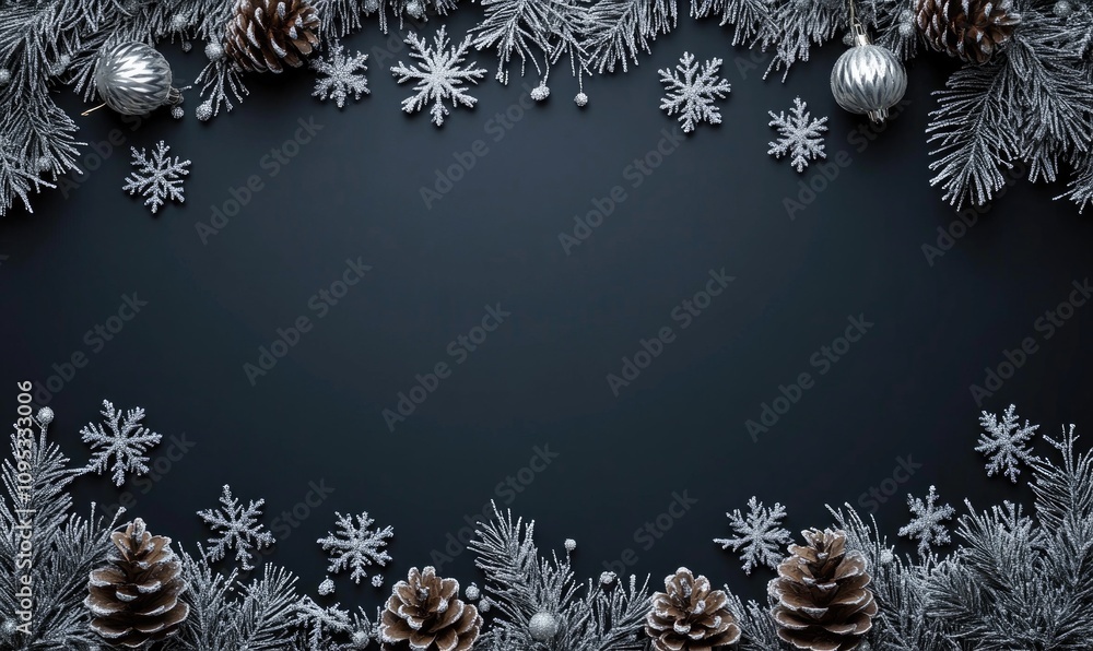 Poster a black background with a snowflake border and a snowflake design