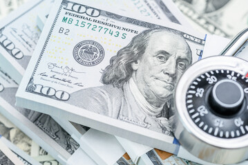 Financial security, wealth protection, confidentiality, and safeguarding investment : Stacks of US...