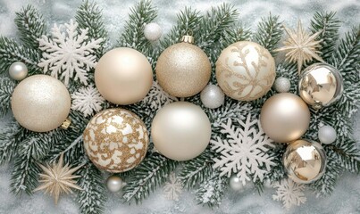 A bunch of Christmas ornaments are on a tree branch
