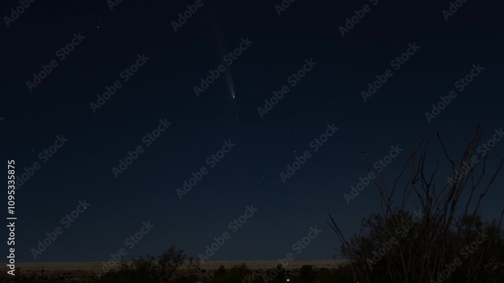 Sticker time lapse of a comet setting on a clear desert night