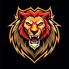 Obraz premium Roaring angry lion head with a sharp teeth.