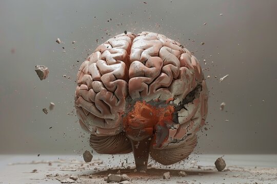 Human brain exploding representing mental health problems, burnout syndrome, and stress
